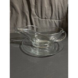 Vintage Anchor Hocking Clear Glass Gravy Boat with Handle 10 oz.Made in USA #237
